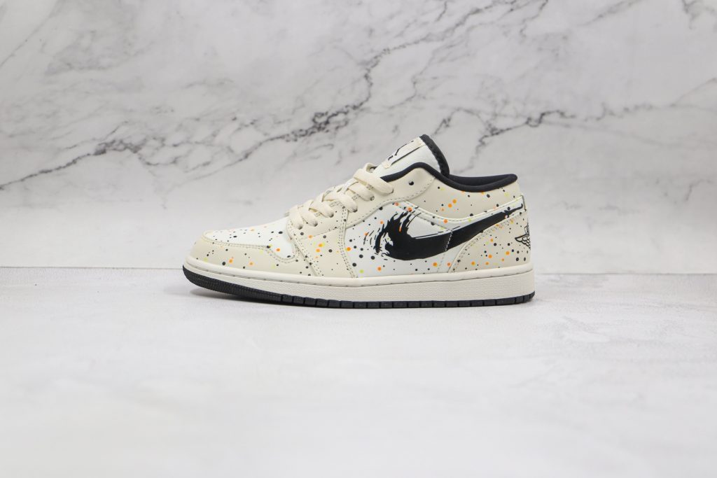 乔丹airjordan1low纯原版本低帮aj1波点泼墨白黑色漫画钩板鞋原档案