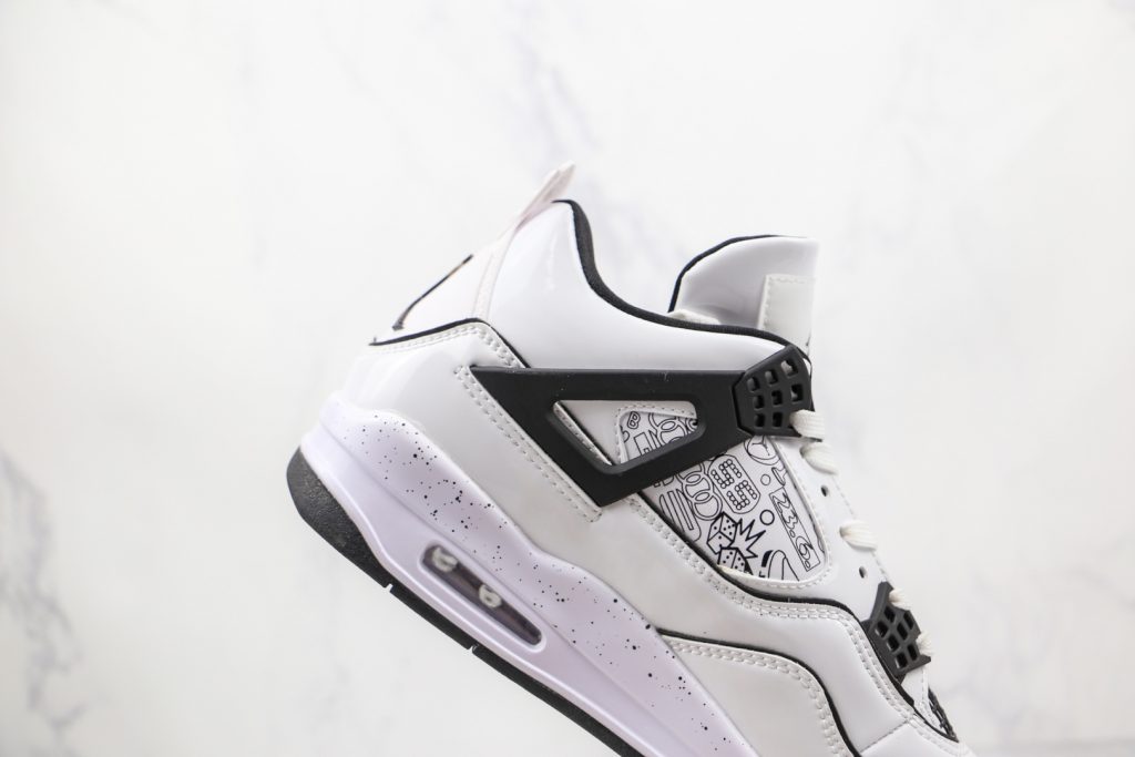 乔丹airjordan4diy纯原版本黑白手绘涂鸦aj4篮球鞋原档案数据开发货号